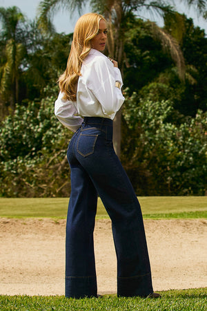 Calça Jeans Wide Leg Soul Cintura Super Alta Escura