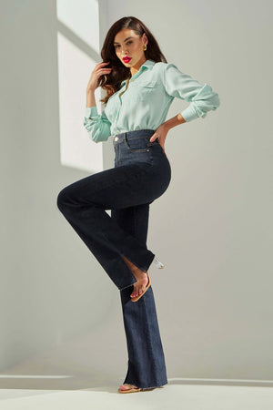 Calça Jeans Modeladora Fantástica Wide Leg Cós Super Alto
