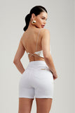 Shorts Jeans Modelador Branco Cós Super Alto