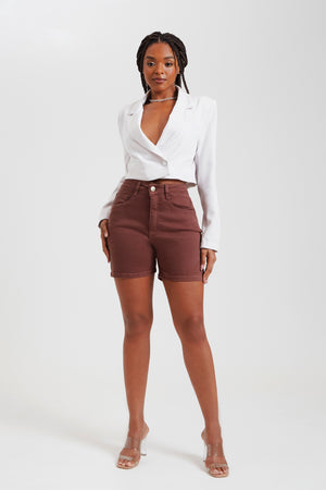 Shorts Jeans Modelador Coffee Cós Super Alto