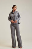 Calça Jeans Modeladora Wide Leg com Fenda Cinza Cós Super Alto