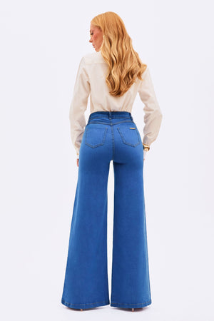 Calça Jeans Pantalona Modeladora Linea Cintura Média