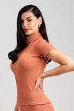 Blusa Canelada Premium Gola Alta Terracota