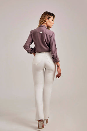 Calça Jeans Modeladora Reta Cós Alto Off White