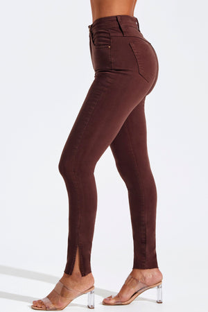 Calça Jeans Modeladora Skinny Cós Alto Coffee