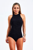 Body Gola Alta Halter Texturizado Perfect Stretch Preto