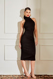 Vestido Canelado Gola Alta Preto