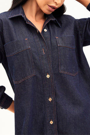 Jaqueta Jeans Escuro Alongada