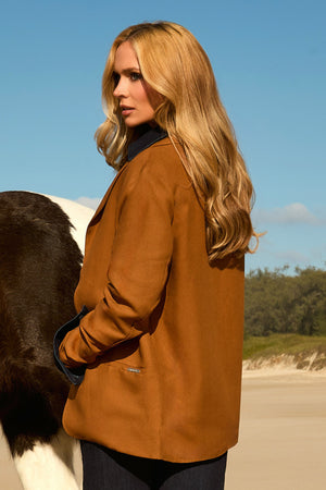 Blazer Feminino com Viscose e Linho Essence Ocre