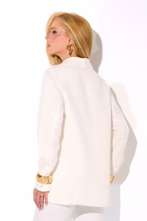 Blazer Feminino com Viscose e Linho Essence Off White