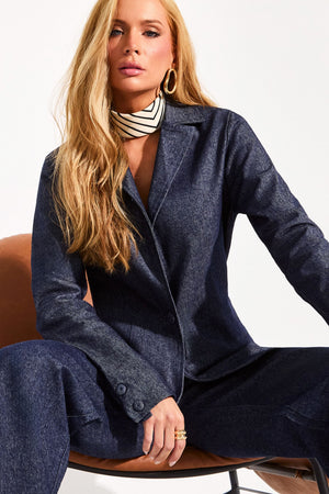 Blazer Estilo Alfaiataria Jeans Escuro