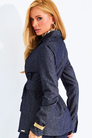 Blazer Estilo Alfaiataria Jeans Escuro