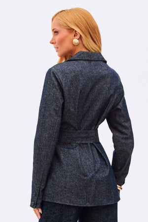 Blazer Estilo Alfaiataria Jeans Escuro