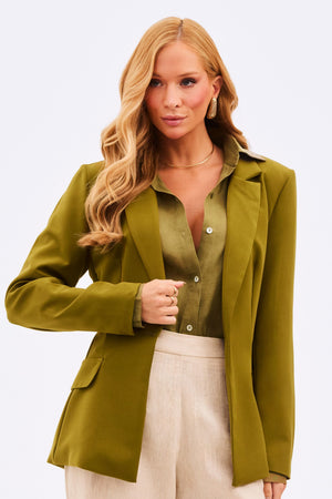 Blazer Feminino de Alfaiataria Estruturado Essence Verde Oliva