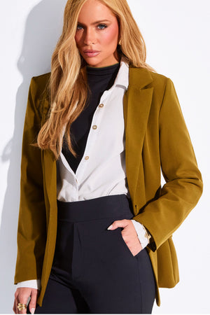 Blazer Feminino de Alfaiataria Estruturado Essence Verde Oliva