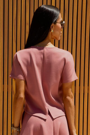 Blusa Ampla Manga Curta Comfort Office Rosé