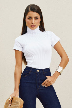 Blusa Canelada Premium Gola Alta Branca
