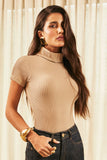 Blusa Canelada Premium Gola Alta Nude