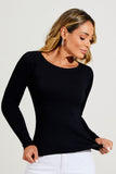 Blusa Canelada Premium Decote Canoa Manga Longa Preta