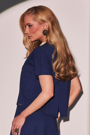 Blusa Ampla Manga Curta Comfort Office Azul