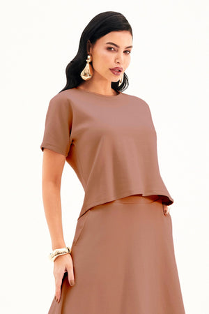 Blusa Ampla Manga Curta Comfort Office Mocha Mousse