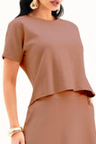 Blusa Ampla Manga Curta Comfort Office Mocha Mousse