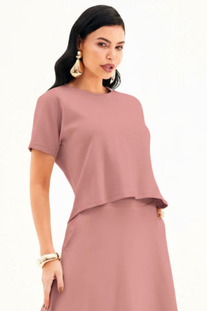 Blusa Ampla Manga Curta Comfort Office Rosé