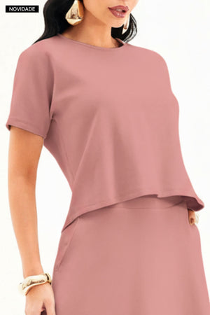 Blusa Ampla Manga Curta Comfort Office Rosé