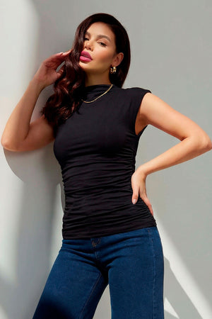 Blusa Drapeada Gola Alta Curve Preta