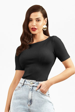 Blusa Canelada Premium Decote Canoa Preta