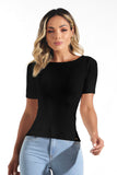 Blusa Canelada Premium Decote Canoa Preta
