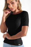 Blusa Canelada Premium Decote Canoa Preta