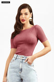 Blusa Canelada Premium Decote Canoa Rose