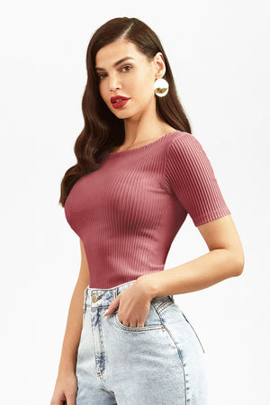 Blusa Canelada Premium Decote Canoa Rose