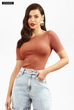Blusa Canelada Premium Decote Canoa Terracota