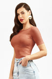 Blusa Canelada Premium Decote Canoa Terracota