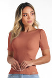 Blusa Canelada Premium Decote Canoa Terracota