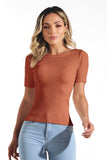 Blusa Canelada Premium Decote Canoa Terracota