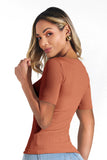 Blusa Canelada Premium Decote Canoa Terracota