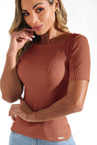 Blusa Canelada Premium Decote Canoa Terracota