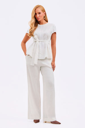 Calça Pantalona Feminina 100% Linho Off White