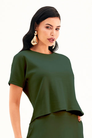 Blusa Ampla Manga Curta Comfort Office Verde