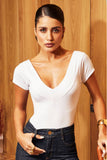 Body Decote V Manga Curta Todo Duplo Curve Branco