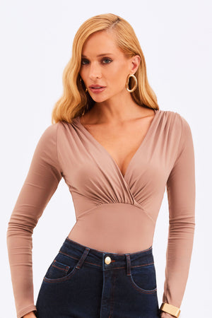 Body Decote Transpassado Manga Longa Curve Fendi