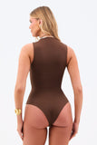 Body Gola Alta Sem Manga Dupla Face Térmico Coffee com Nude