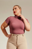 Blusa Canelada Premium Gola Alta Rosa Matte