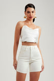 Shorts Jeans Modelador Off White Cós Super Alto