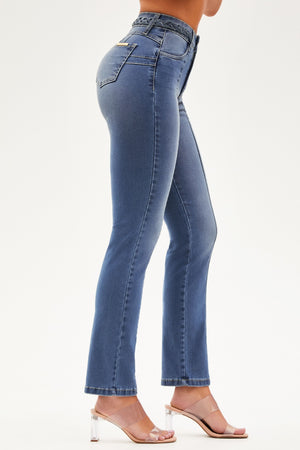 Calça Jeans Apaixonante Reta Jeans Médio Cós Alto