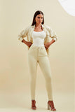 Calça Jeans Modeladora Skinny Areia Cós Médio