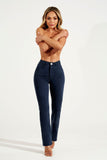 Calça Jeans Modeladora Azul Marinho Reta Cós Alto